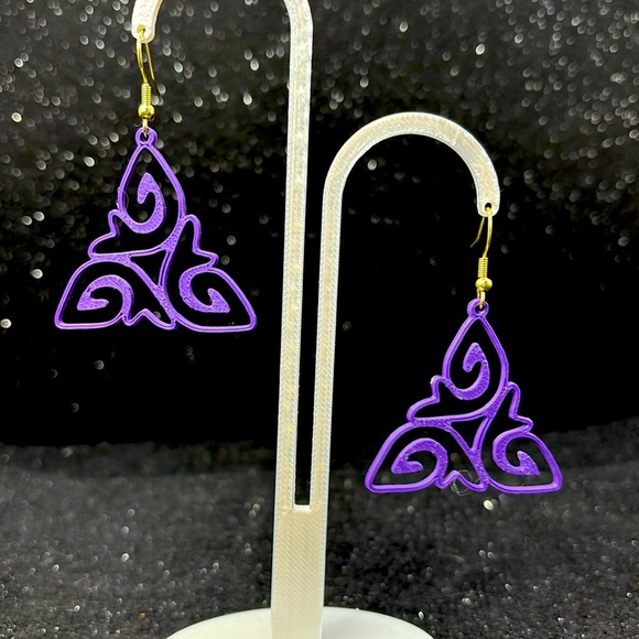 Purple and Gold Dangle Earrings - Picture 4 of 5